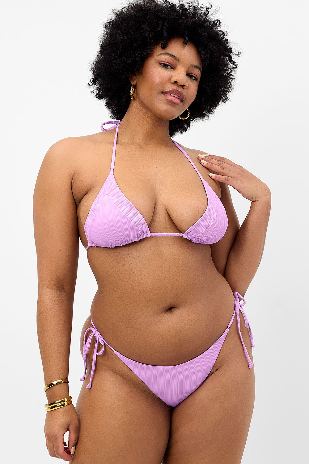 Sky Plissé String Bikini Bottom